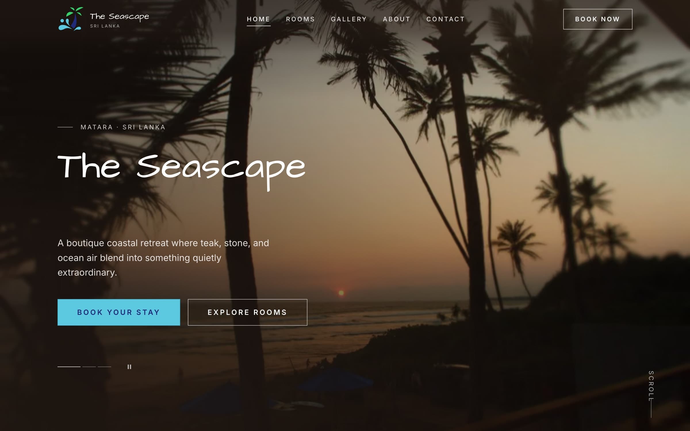 The Seascape Sri Lanka homepage — sunset over the Matara coastline